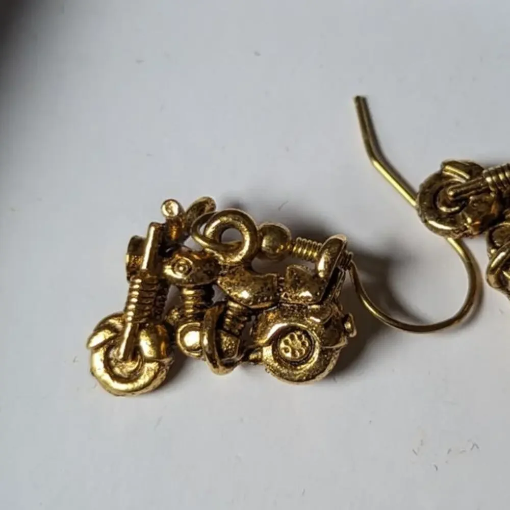 Gold Motorcycle Dangling Earrings